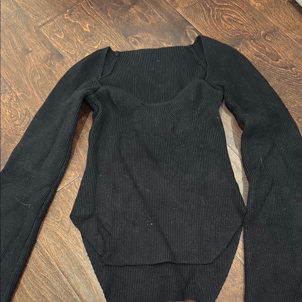Black Ribbed Long Sleeve Top